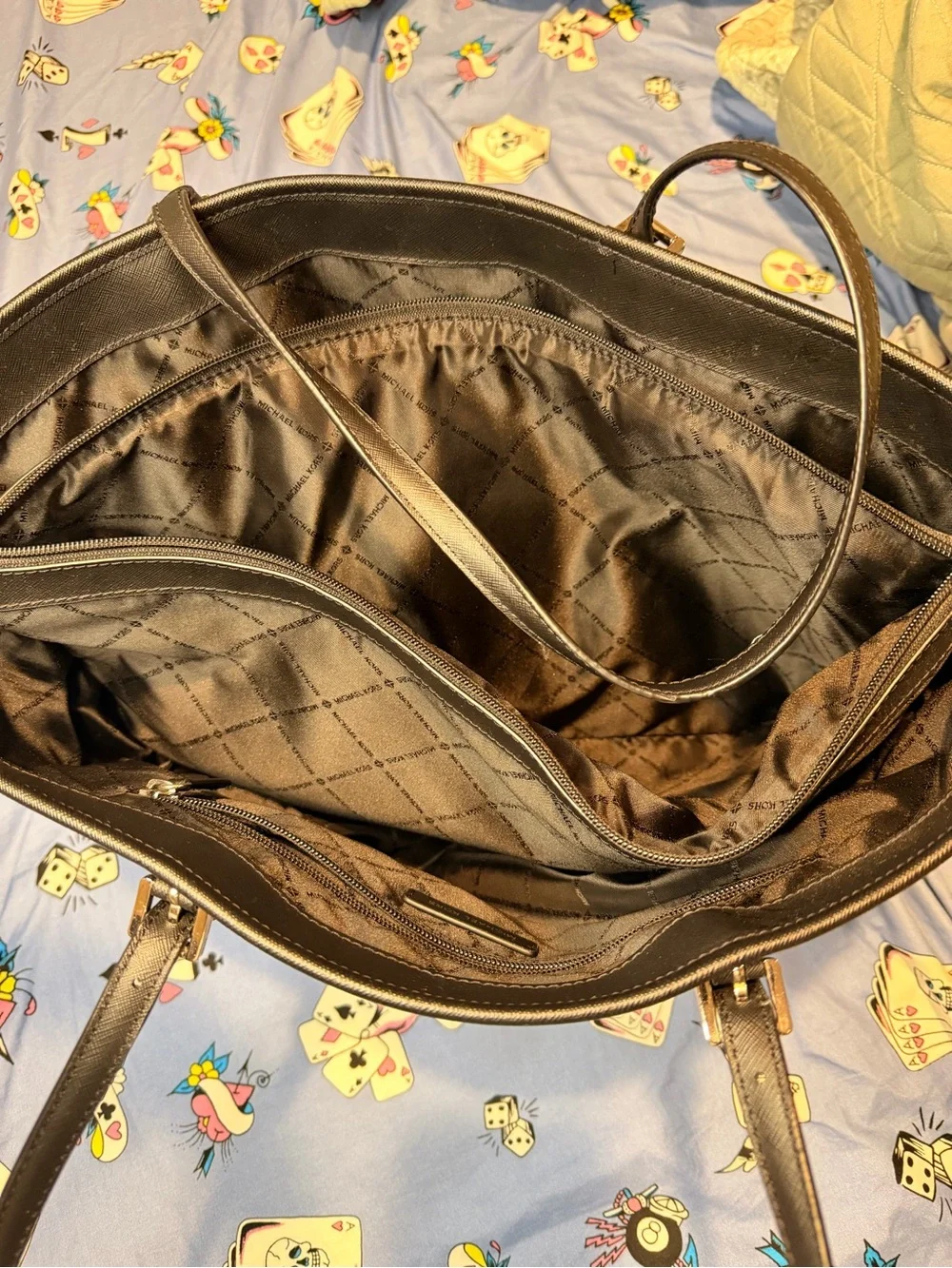 Michael Kors Metallic Taupe Quilted Logo Interior